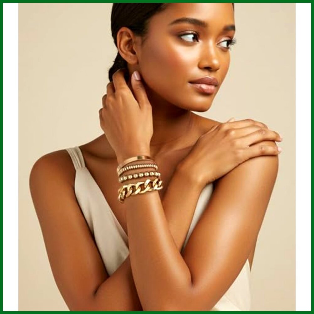 Stackable Chunky Adjustable Chain Beaded Cuff Ban… - image 5